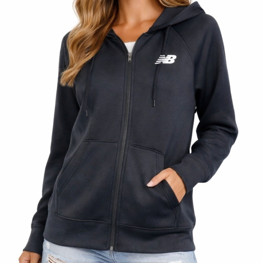 New Balance NWT Womens Black Knit Full Zip Athletic Workout Hoodie Jacket Size L